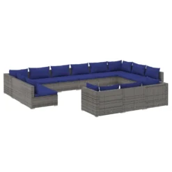 Set De Muebles De Jardín 13 Pzas Y Cojines Ratán Sintético Gris VidaXL