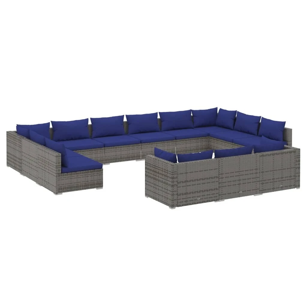 Set De Muebles De Jardín 13 Pzas Y Cojines Ratán Sintético Gris VidaXL