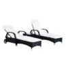 Outsunny Set De 2 Tumbonas Chaise Longue + 1 Mesa De Ratan Para Jardín O Terraza Sillas Con Cojín Y Respaldo Ajustable A 5 Niveles (Negro)
