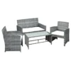 Outsunny Conjunto De Muebles De Jardín De Ratán 4 Piezas Juego De Muebles De Jardín Incluido 1 Sofá De 2 Plazas 2 Sillones Y 1 Mesa De Centro Con Tablero De Vidrio Para Terraza Gris