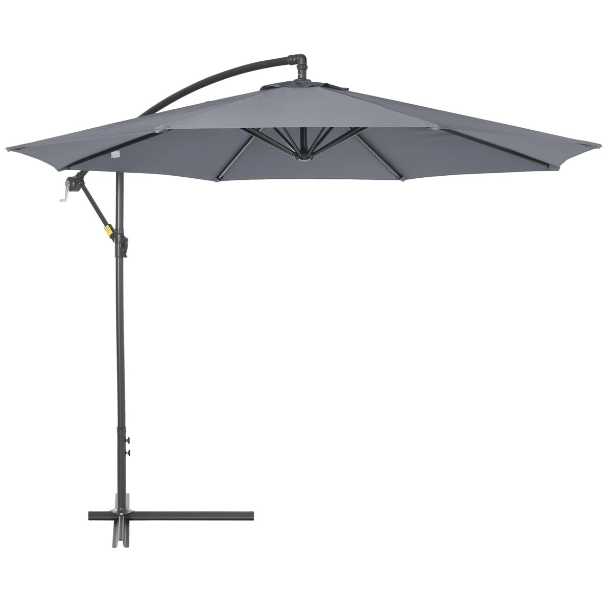 Outsunny Sombrilla De Jardín Ø295x255 Cm Parasol Excéntrico Inclinable Con Manivela Base Cruzada Y Soporte De Metal 8 Varillas Para Terraza Exterior Balcón Gris