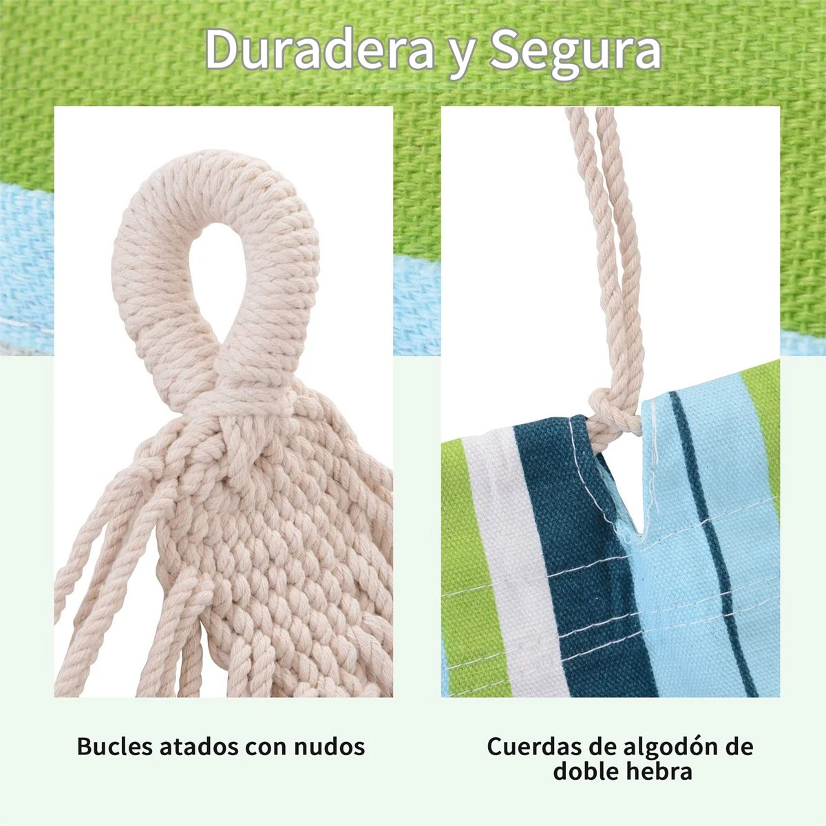 Outsunny Hamaca De Algodón Para Jardín 200x150 Cm Hamaca Colgante Portátil Carga Máx. 180 Kg Para Acampar Piscina Camping Rayas Multicolor - Imagen 4