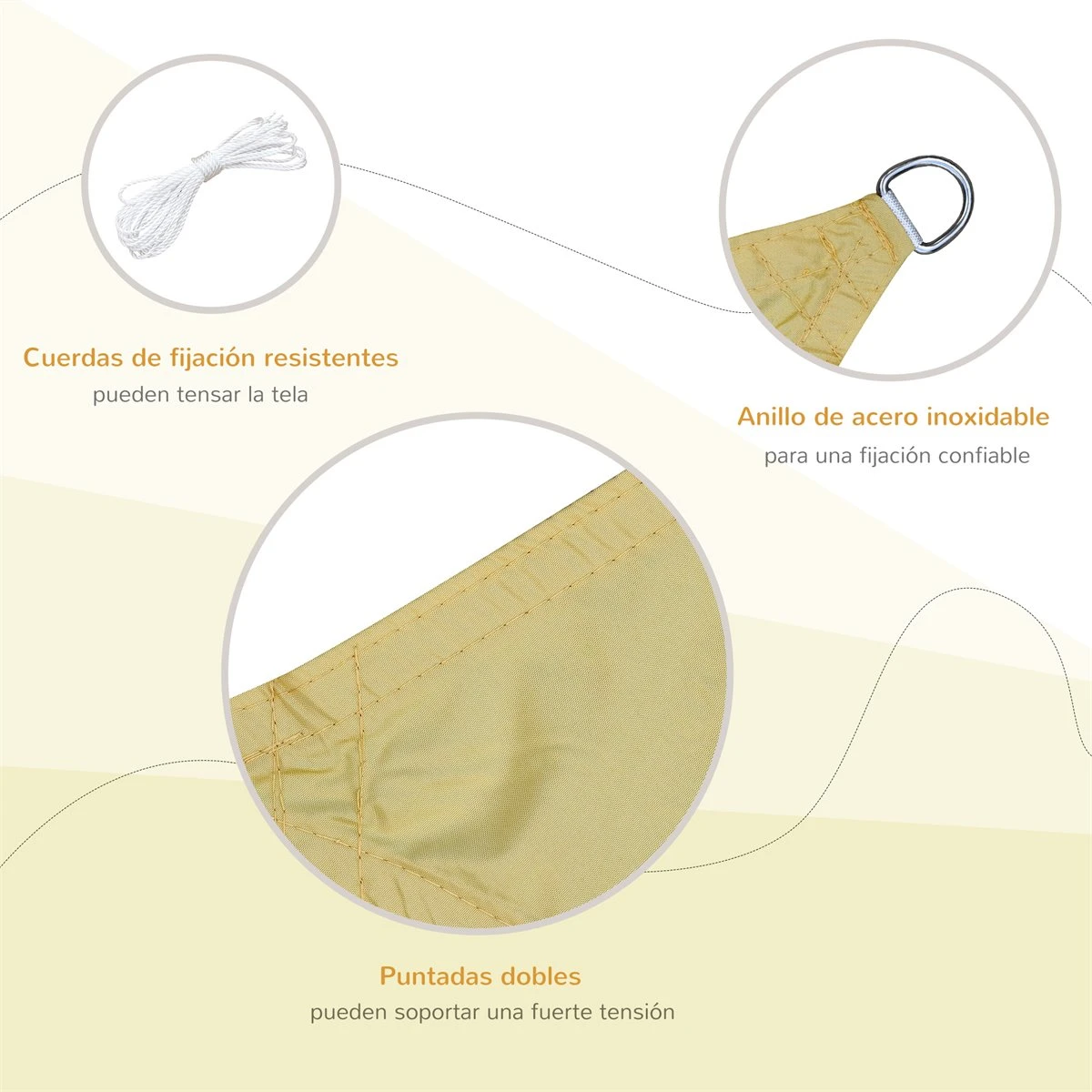 Outsunny Toldo Vela Rectángulo 4x6m Vela De Sombra Para Terraza Jardín Camping Resistente Al Agua Protección UV Poliéster Color Arena - Imagen 4
