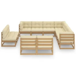 Set De Muebles De Jardín 11 Pzs Cojines Madera Pino Marrón Miel VidaXL