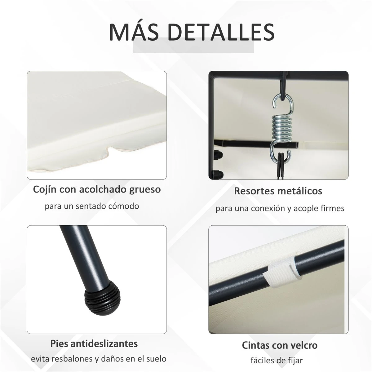 Outsunny Columpio Balancín Jardín De 3 Plazas Convertible En Cama Con Techo Ajustable Cojín Acolchado Y Almohadas Para Balcón Terraza Carga 340 Kg Acero 200x125x170 Cm Crema - Imagen 6