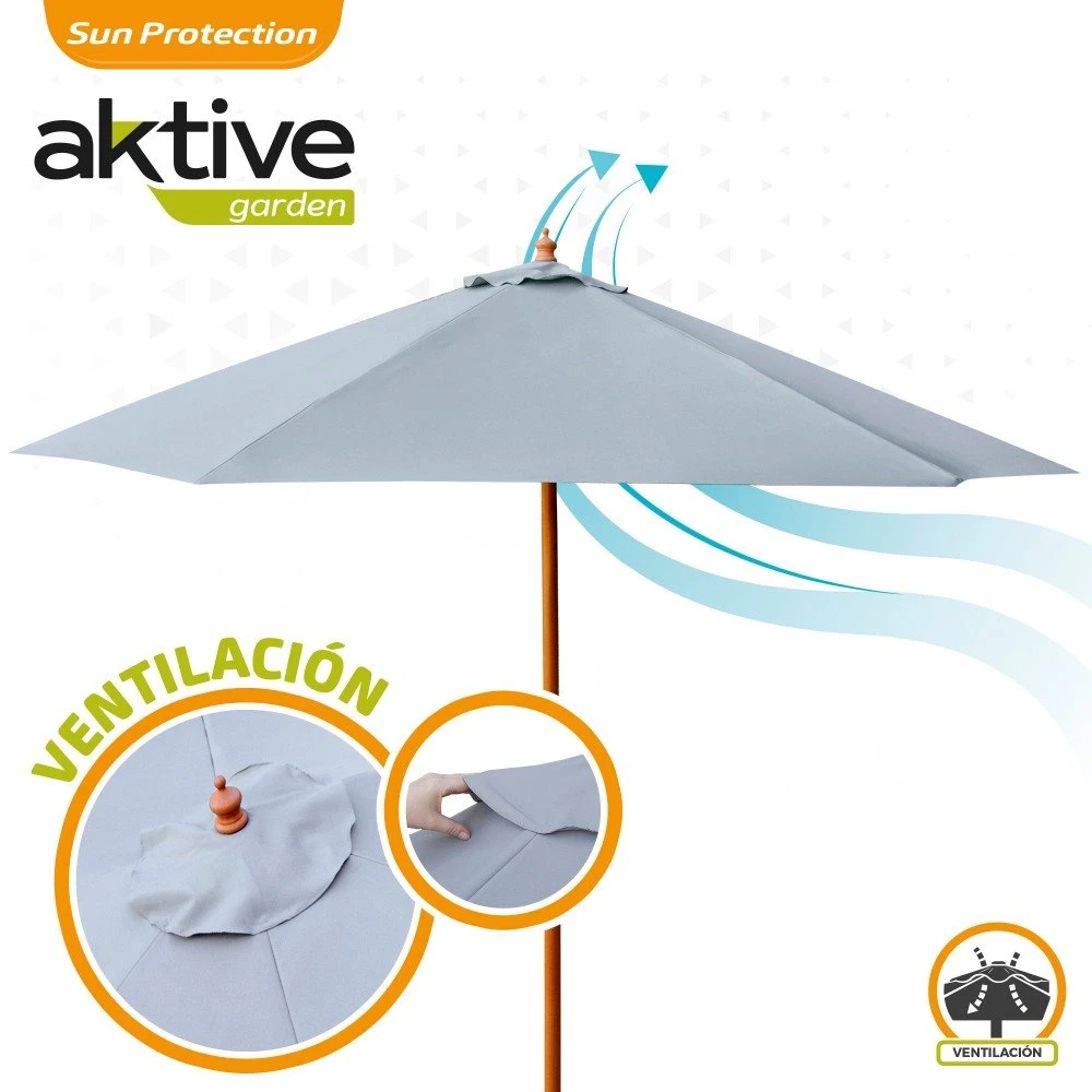Parasol Hexagonal 300 Cm Color Antracita Mástil Madera Aktive Garden - Imagen 3