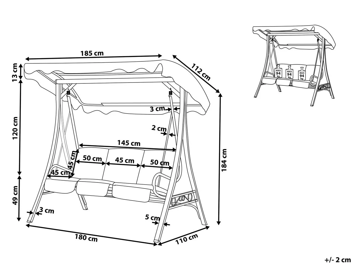 Columpio De Jardín De 3 Plazas En Beige GARBO - Imagen 3
