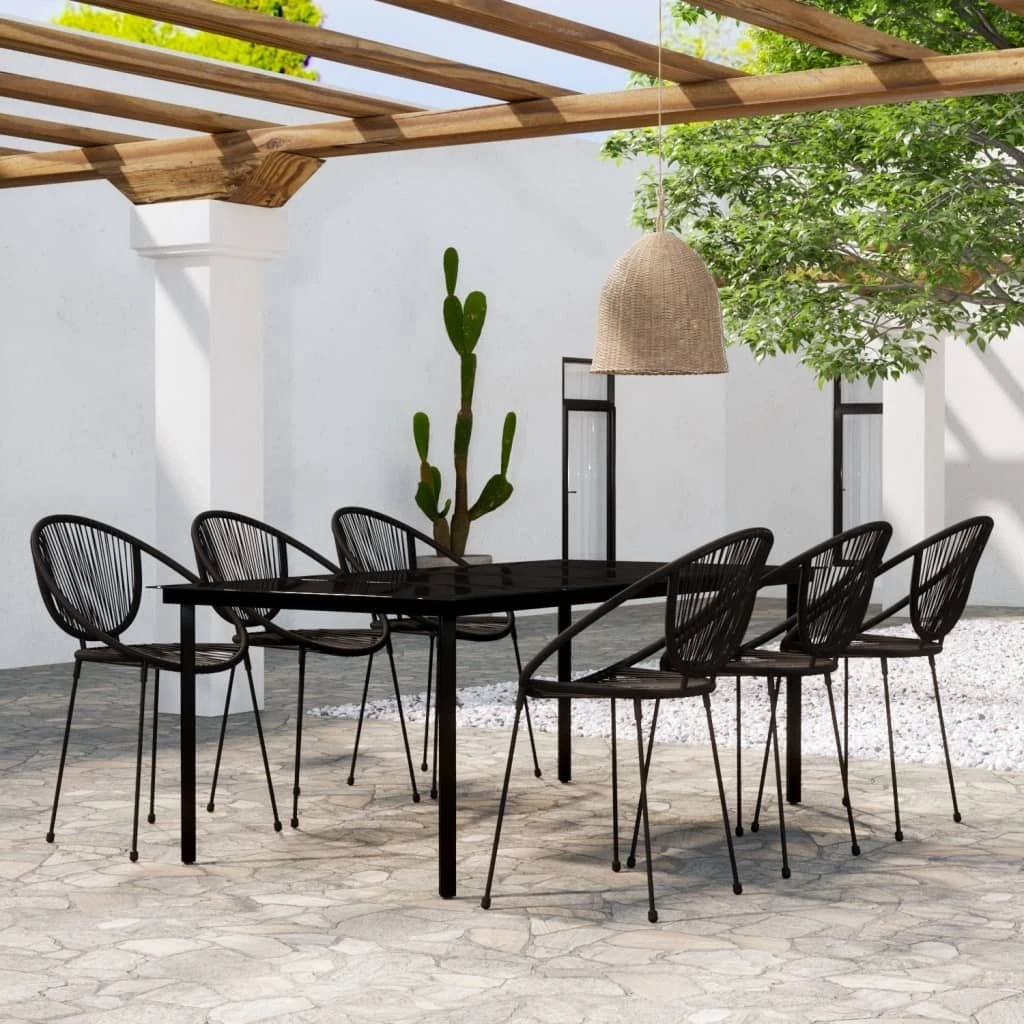 Juego De Comedor Para Jardín 7 Piezas Negro VidaXL