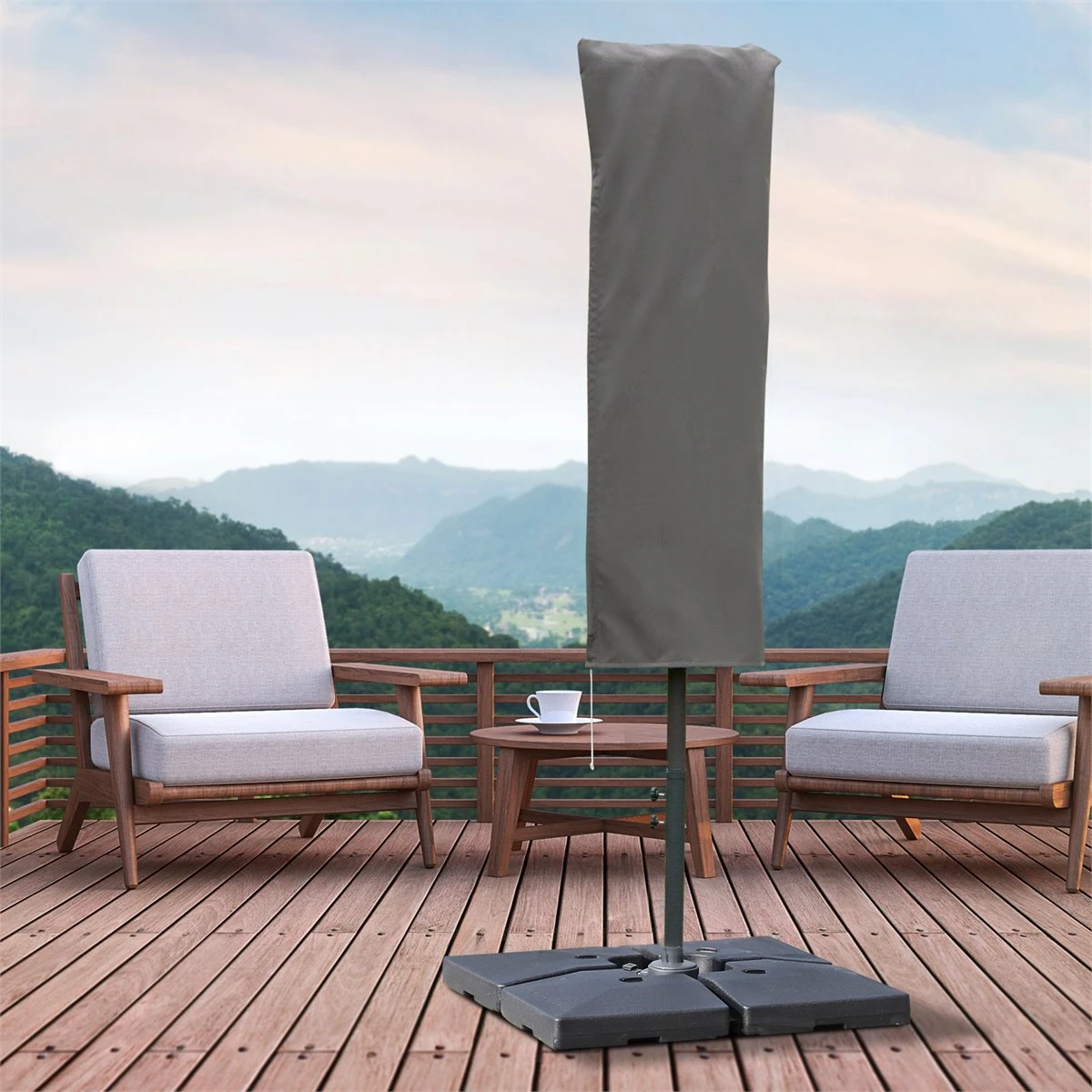 Outsunny Funda Protectora De Sombrilla Ø57x160 Cm Cubierta De Sombrilla Resistente A Intemperie Para Jardín Patio Con Varilla Cremallera Gris - Imagen 2