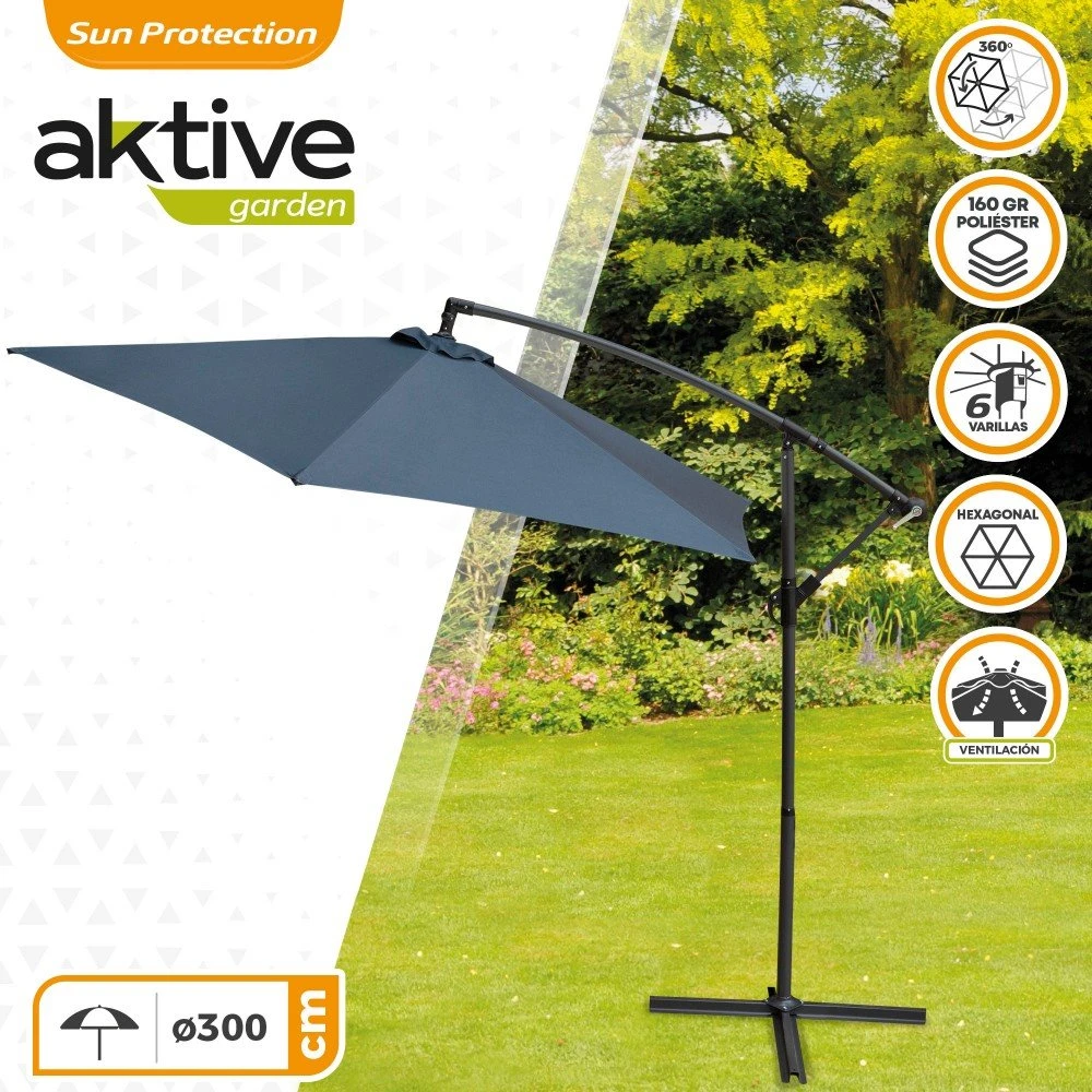 Parasol Excéntrico Banana 300 Cm Gris Mástil Aluminio Aktive Garden - Imagen 2