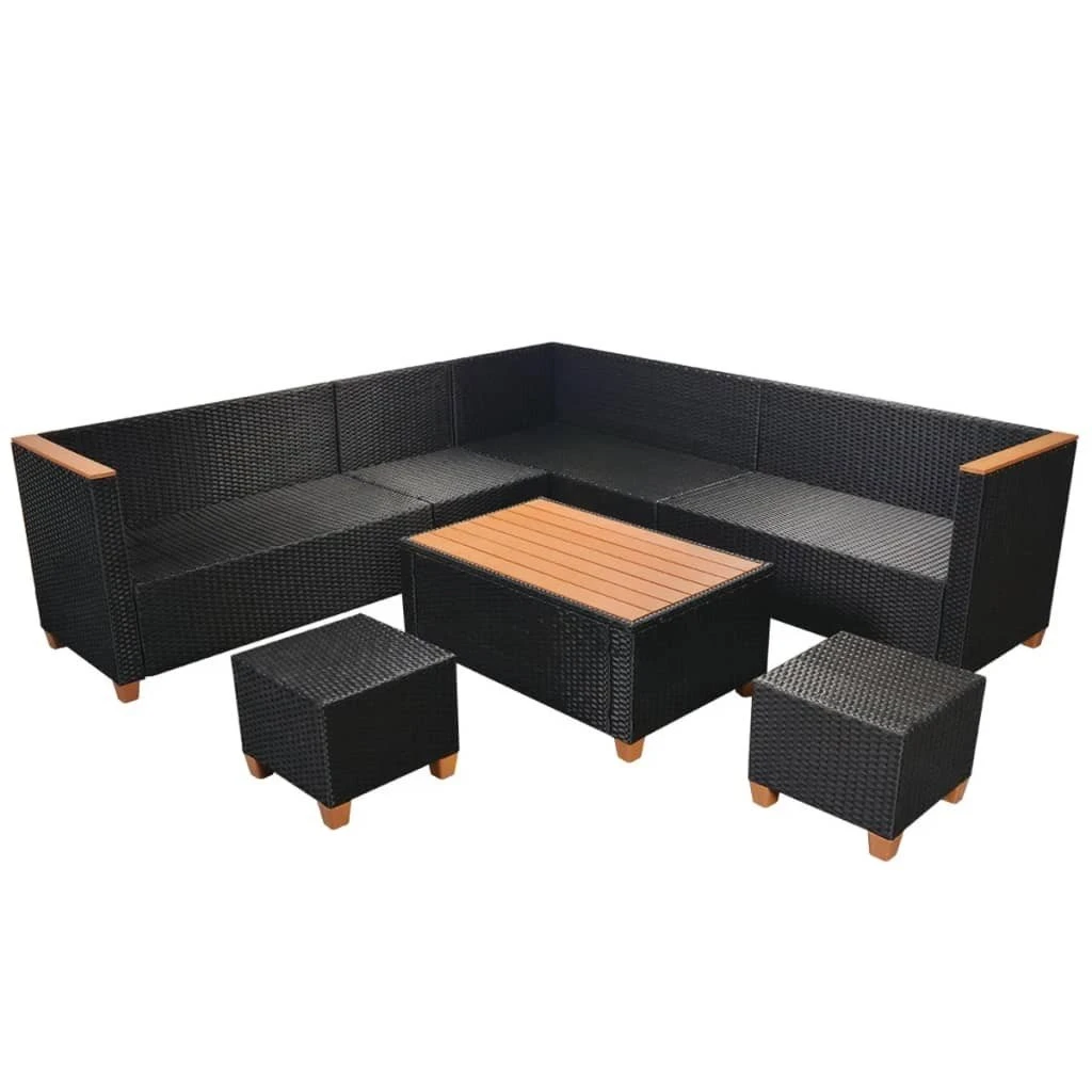 Muebles De Jardín Y Cojines 7 Piezas Ratán Sintético Negro VidaXL - Imagen 5
