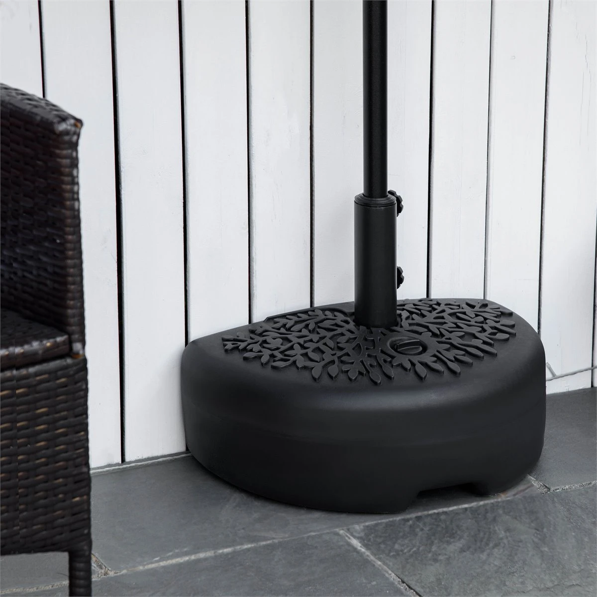 Outsunny Base De Pared Para Sombrilla Ø38/48 Mm Soporte Semicircular De Parasol Rellenable De Arena 21 Kg O Agua 18 Kg Para Jardín Patio Terraza Exterior 50x31x18 Cm Negro - Imagen 2