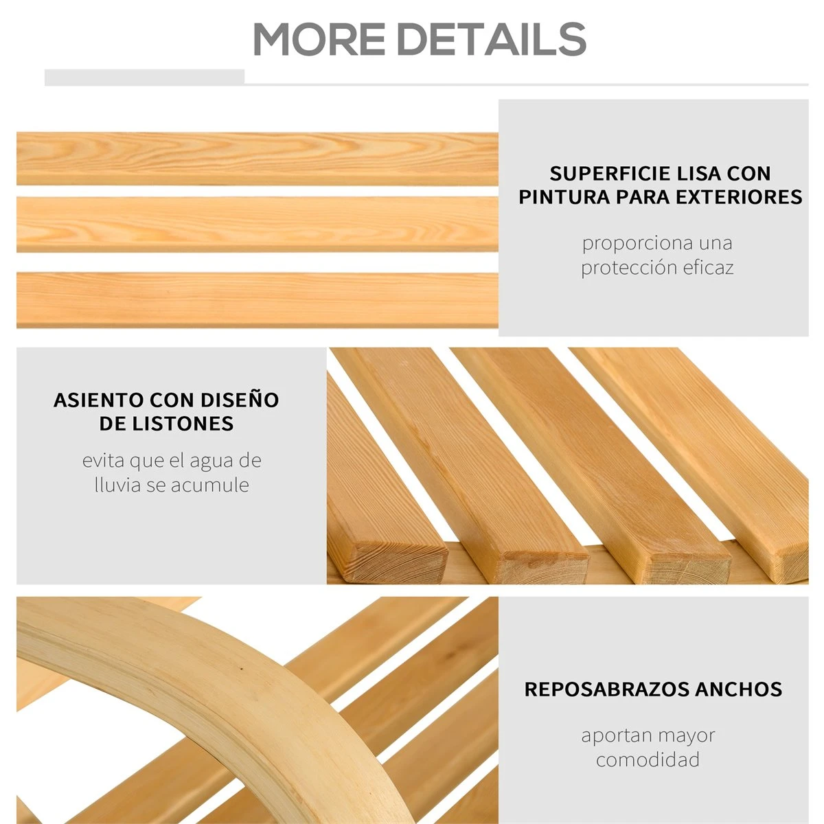 Outsunny Banco Columpio De Madera De 2 Plazas Tipo Balancín Colgante Carga Máx. 250 Kg Para Jardín Terraza Balcón Exterior 141,5x51x78 Cm Natural - Imagen 6