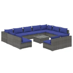 Set De Muebles De Jardín 12 Pzas Y Cojines Ratán Sintético Gris VidaXL