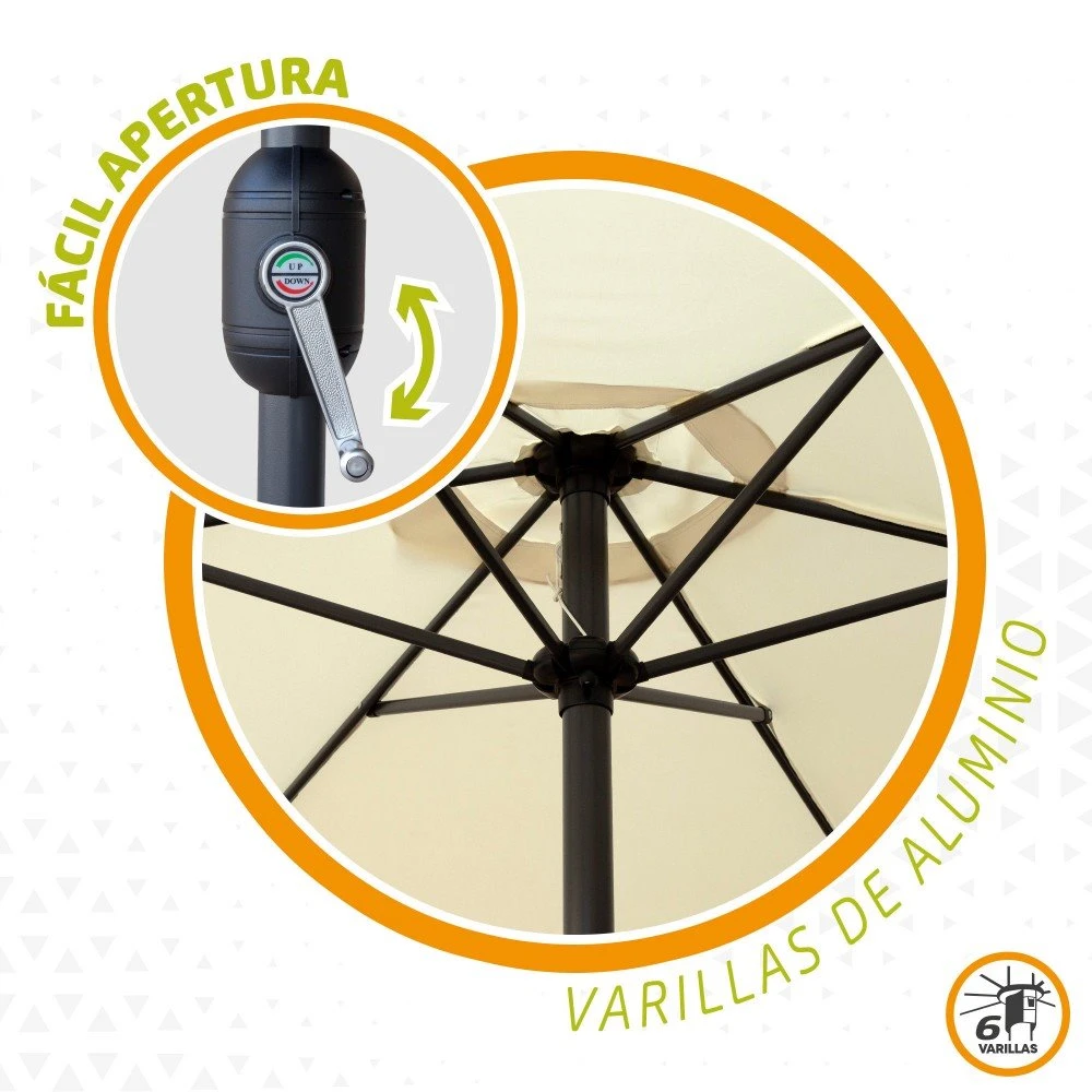 Parasol Hexagonal 250 Cm Color Crema Mástil Aluminio Aktive Garden - Imagen 4