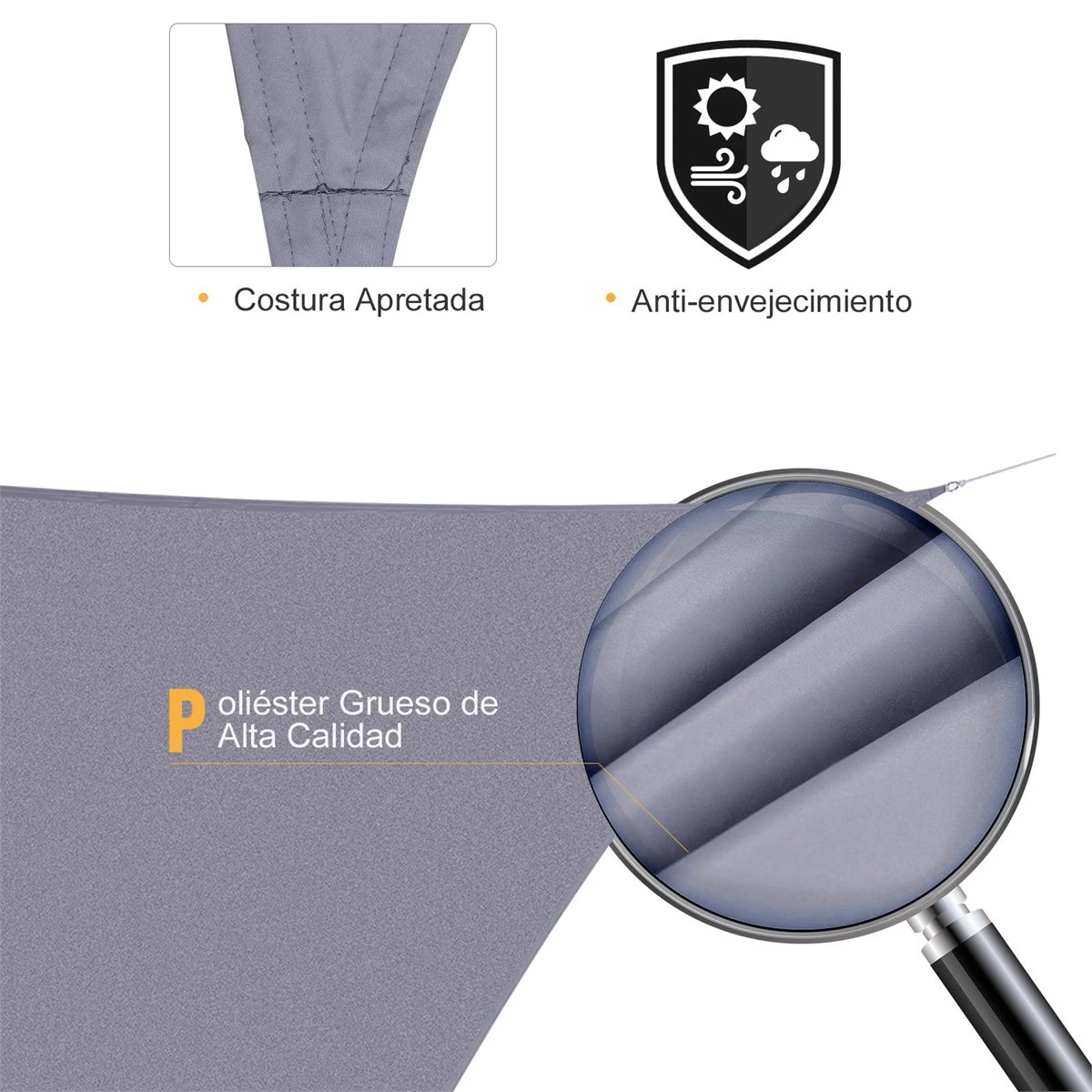 Outsunny Toldo Vela Triangular 3x3x3m Vela De Sombra Para Terraza Jardín Camping Resistente Al Agua Protección UV Poliéster Color Gris - Imagen 6