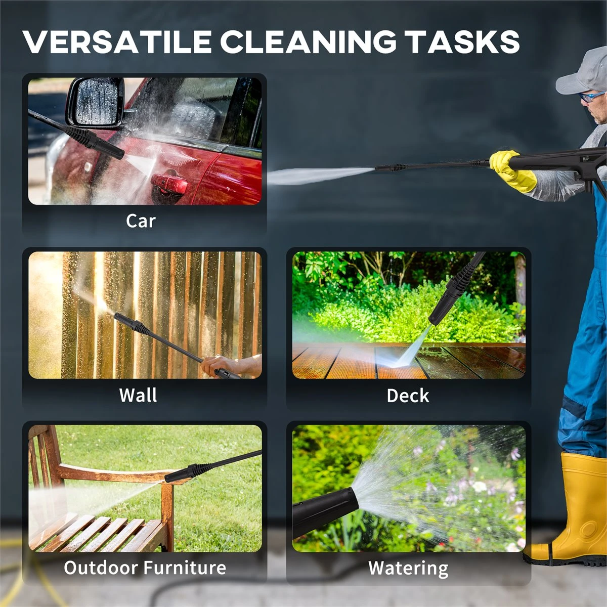 DURHAND Hidrolimpiadora Lavadora De Alta Presi贸n 1600W Caudal 432 L/h Bomba De Aluminio Presi贸n De 135 Bar Manguera De 6 M Incluye Botella De Jab贸n Boquilla Cepillo 32x24x65 Cm Azul - Imagen 9