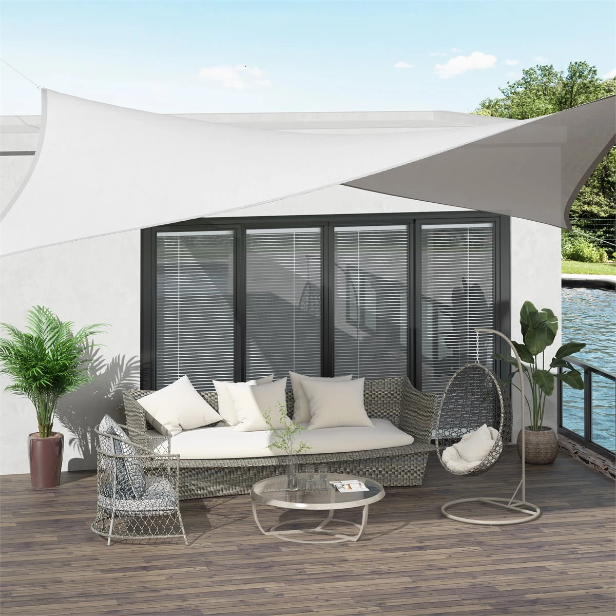 Outsunny Toldo Vela Rectángulo 4x6m Toldo Parasol Vela De Sombra Protección UV Poliéster Para Patio Terraza Jardín