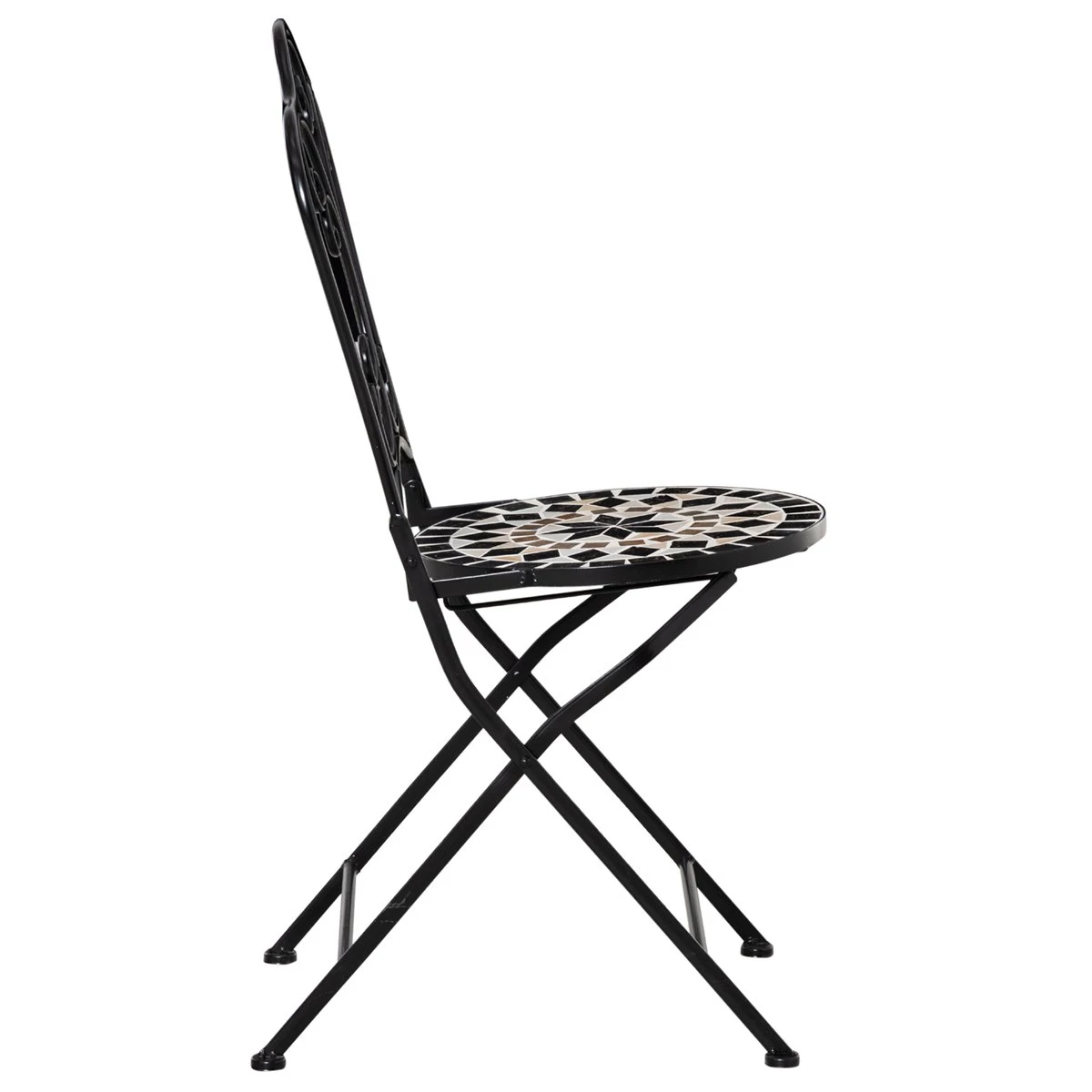 Outsunny Set De 2 Sillas De Jardín Plegables Con Asiento De Mosaico Cerámico Y Marco De Metal Carga 120 Kg Para Bistró Terraza Patio Exterior 40x50x92 Cm Negro - Imagen 7