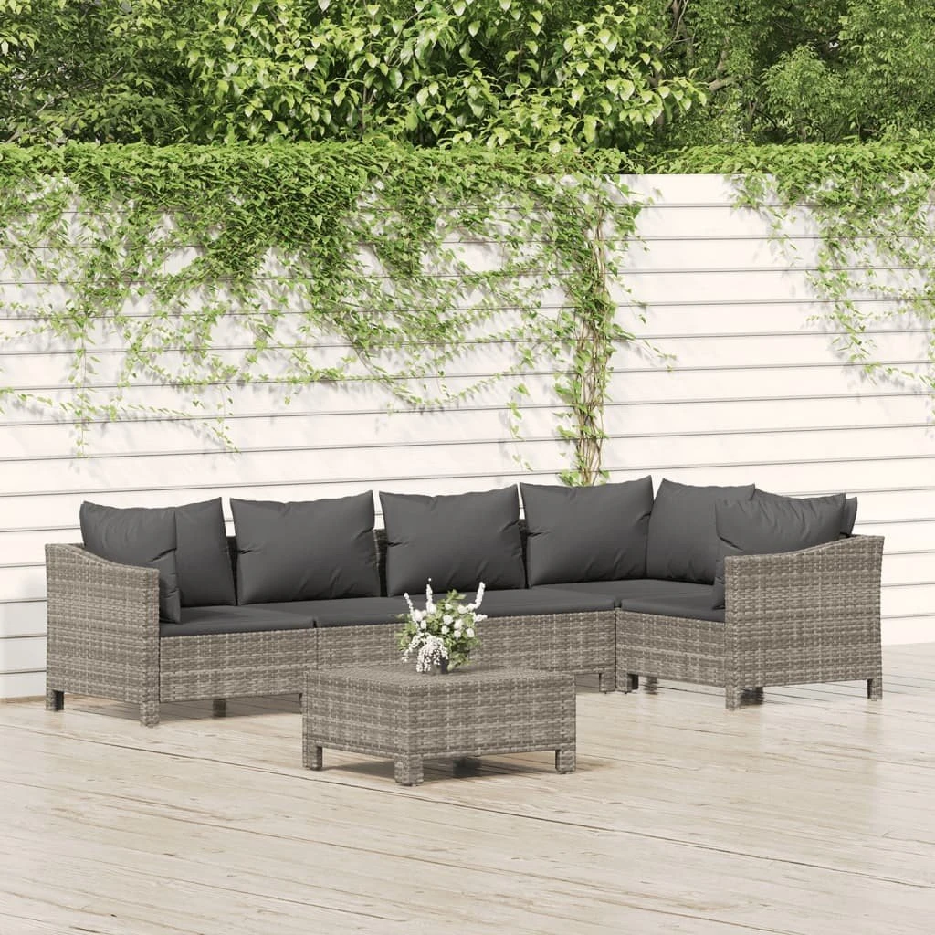 Set De Muebles De Jardín 6 Pzas Y Cojines Ratán Sintético Gris VidaXL - Imagen 3