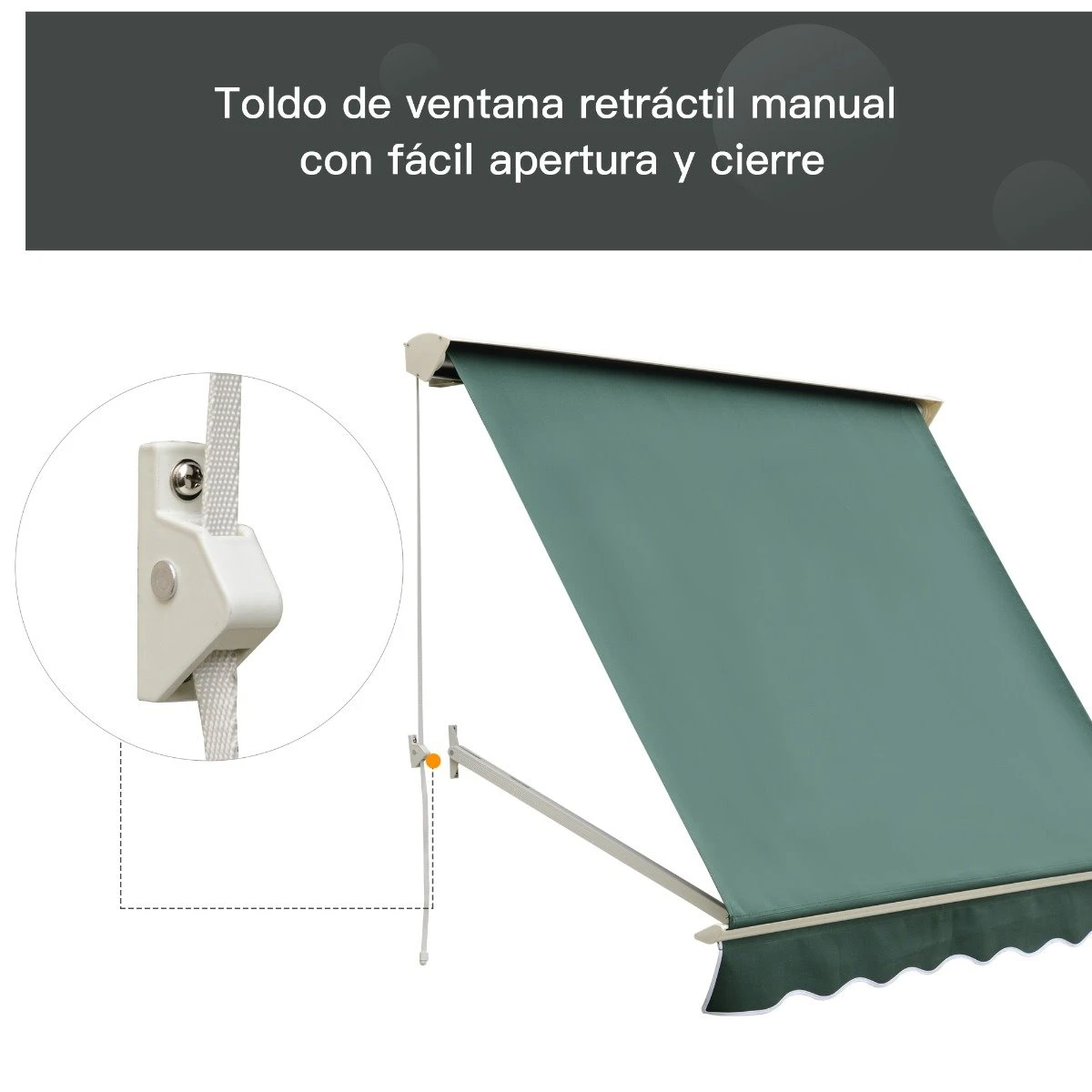 Outsunny Toldo De Ventana Toldo Manual De Aluminio Retráctil Para Exterior Toldo De Balcón Ángulo Ajustable Impermeable Tela De Poliéster 180x70cm Verde - Imagen 6
