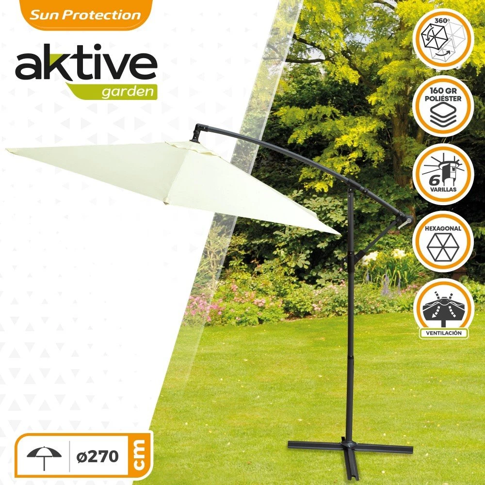 Parasol Excéntrico Banana 270 Cm Crema Mástil Aluminio Aktive Garden - Imagen 2