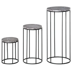 Outsunny Soportes Para Plantas De Metal 3 Piezas Apilables Estantes Porta Macetas Decorativos Con Efecto De Mármol Para Interiores Y Exteriores Ø30,5x70,5 Cm Gris Y Negro