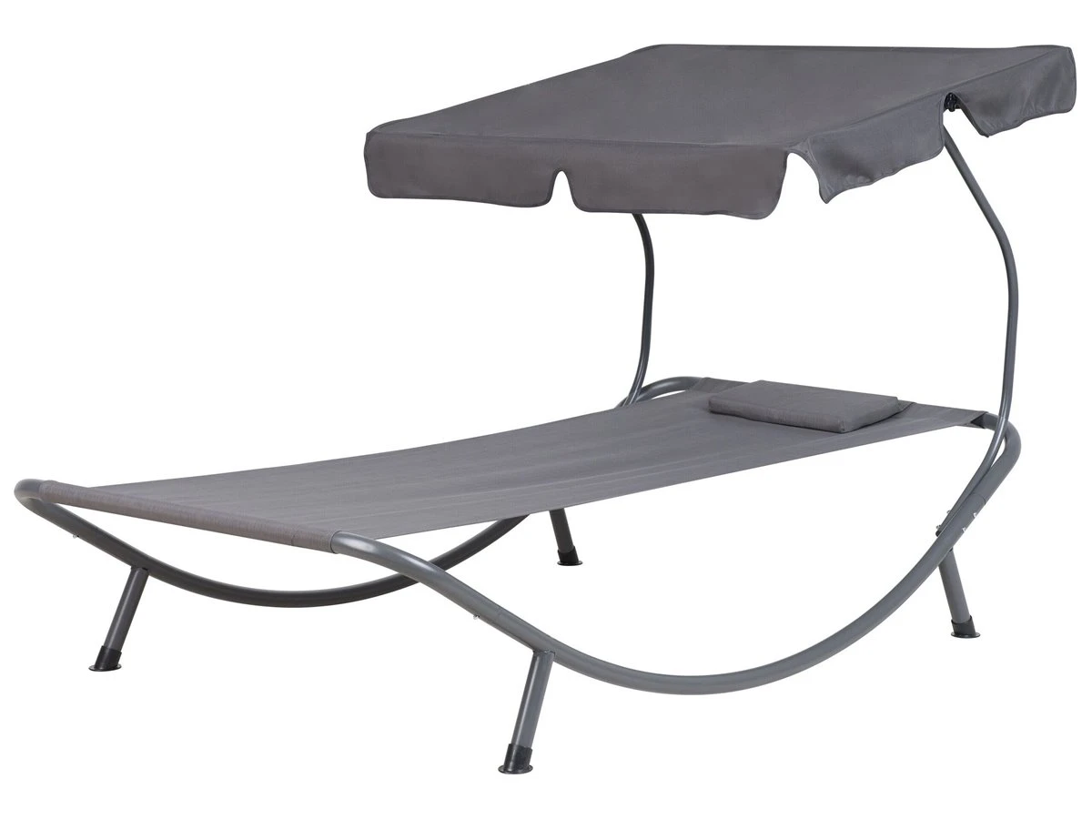 Tumbona De Jardín Metal Gris Con Techo Ajustable TERNO - Imagen 2