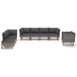 Set De Muebles De Jardín 8 Pzas Ratán Sintético Eucalipto Gris VidaXL