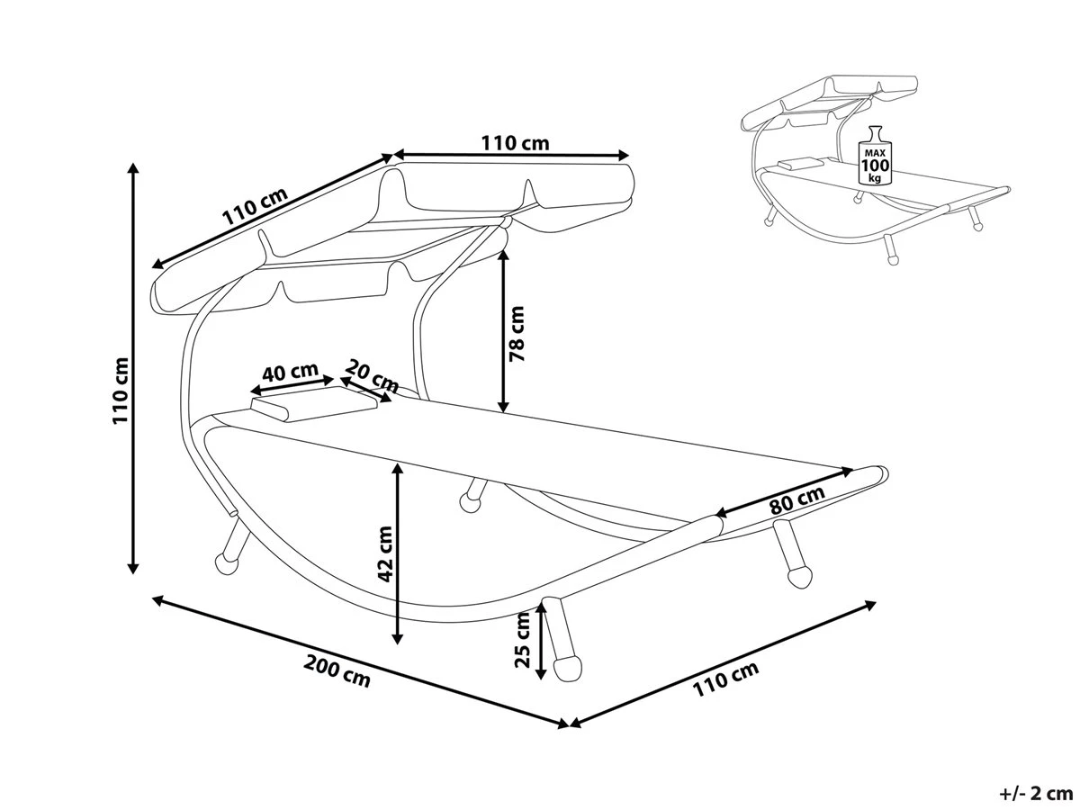 Tumbona De Jardín Metal Gris Con Techo Ajustable TERNO - Imagen 3