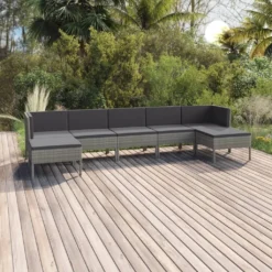 Set De Muebles De Jardín 7 Pzas Y Cojines Ratán Sintético Gris VidaXL