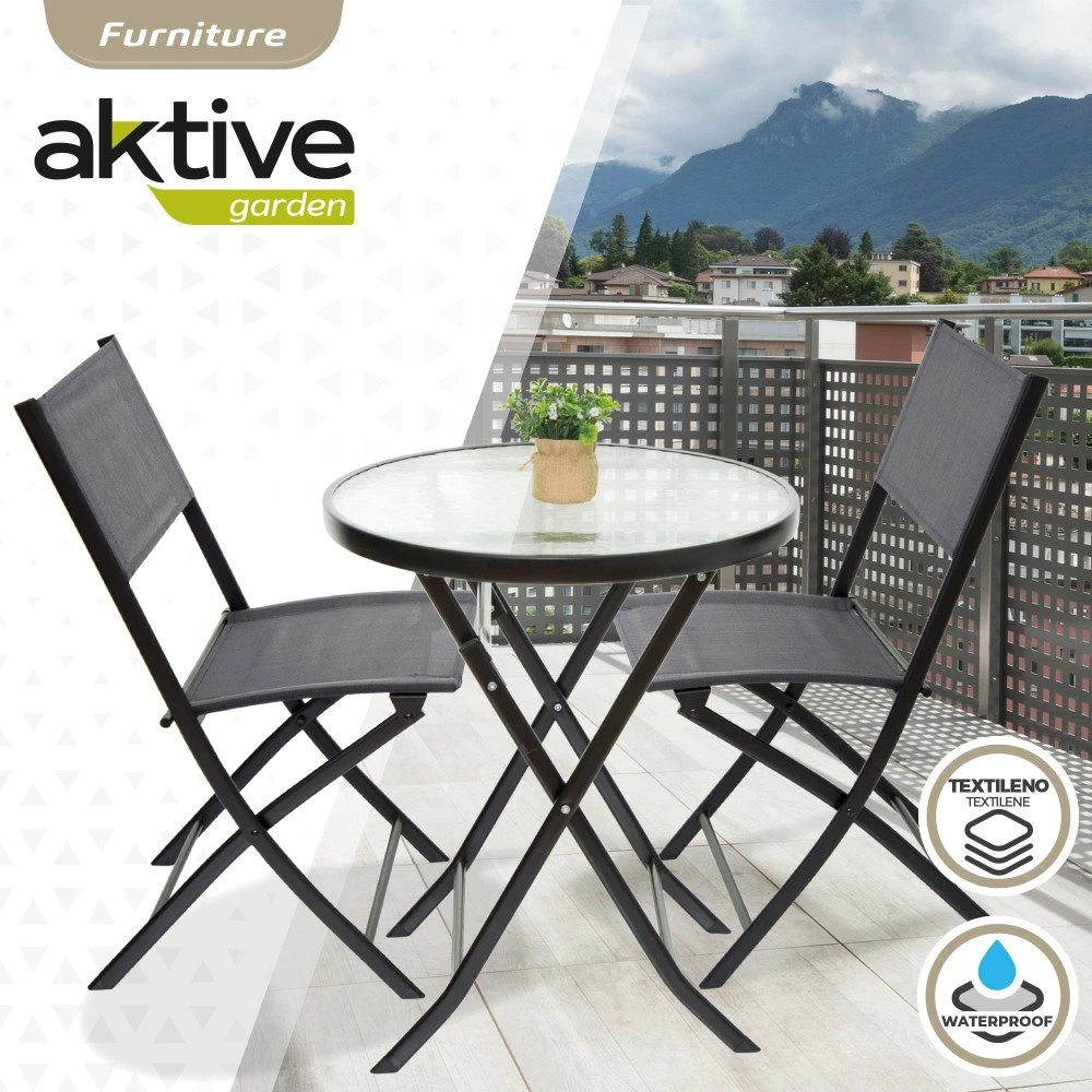 Conjunto Muebles Terraza Y Balcón C/2 Sillas Y Mesa Redonda Plegables Aktive - Imagen 2