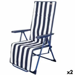Tumbona Aktive Blanco Azul Marino Reclinable A Rayas 147 X 70 X 48 Cm (2 Unidades)
