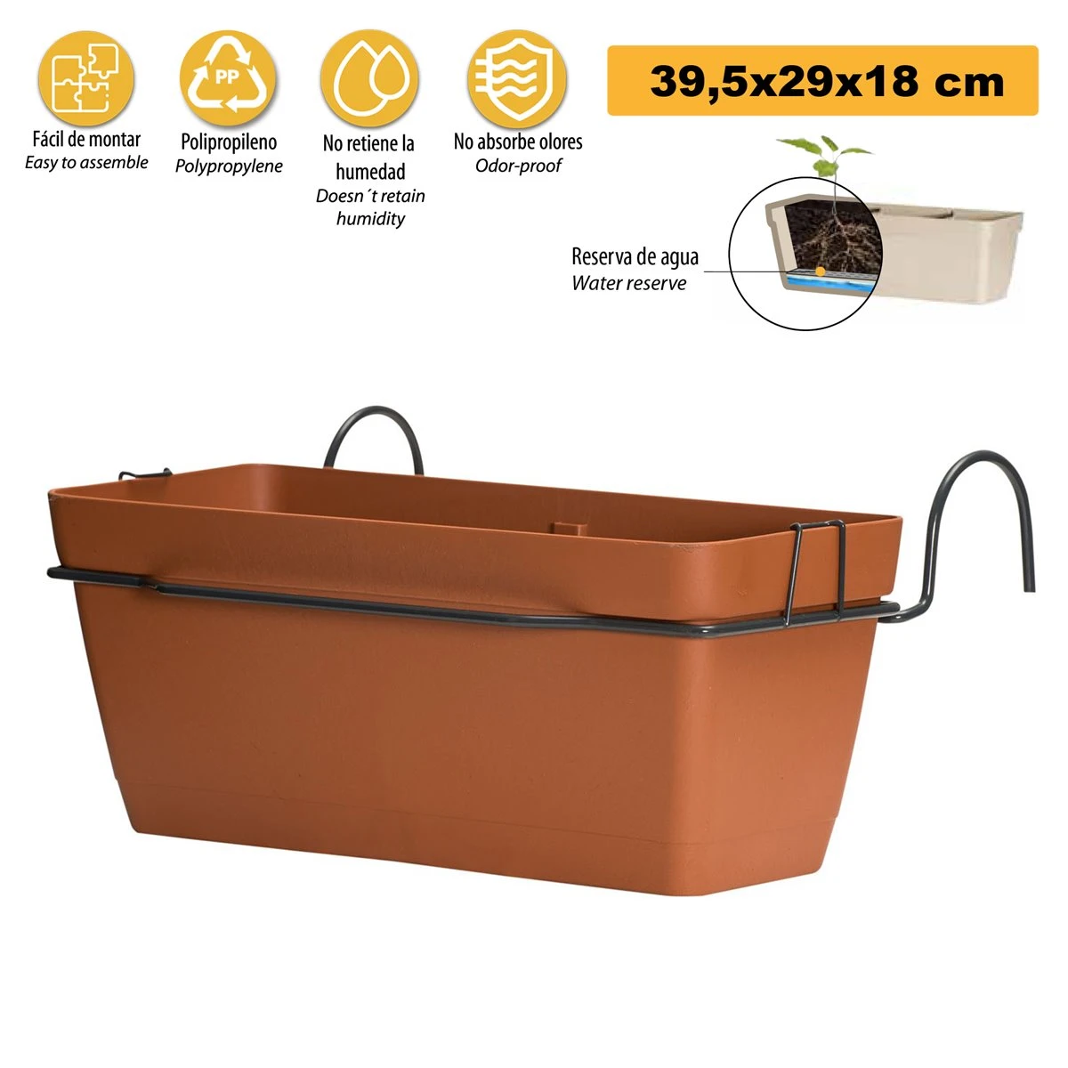 Jardinera 40 Cm Con Soporte Perimetral Metálico - Imagen 3