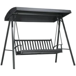 Outsunny Columpio De Jardín De 3 Plazas Silla Balancín Con Toldo Inclinable Cojín Extraíble Y Marco De Acero Para Terraza Piscina Patio Carga 360 Kg 210x128x184 Cm Gris Oscuro