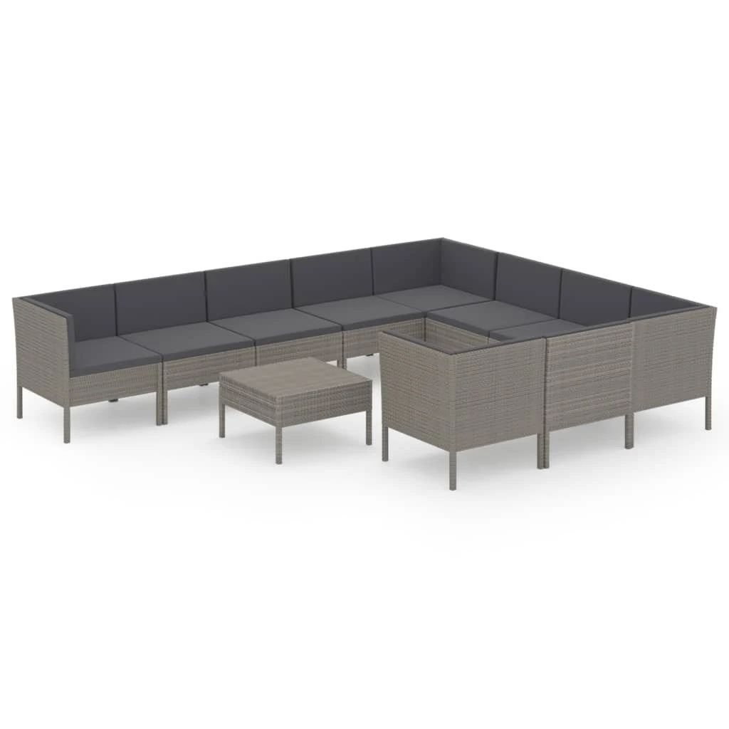 Set De Muebles De Jardín 11 Pzas Y Cojines Ratán Sintético Gris VidaXL