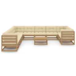 Set De Muebles De Jardín 12 Pzs Cojines Madera Pino Marrón Miel VidaXL