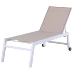 Outsunny Tumbona Multiposiciones De Jardín Con Respaldo Reclinable En 5 Posiciones De Aluminio Y Texteline Carga 160 Kg Para Patio Terraza 202x65x43 Cm Beige