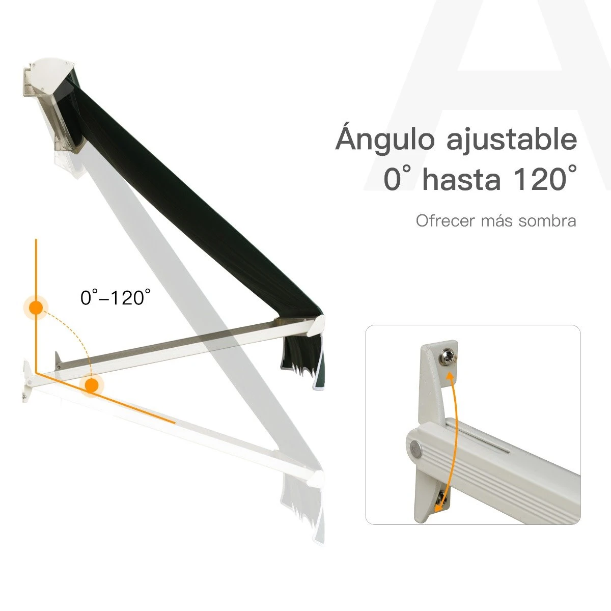 Outsunny Toldo De Ventana Toldo Manual De Aluminio Retráctil Para Exterior Toldo De Balcón Ángulo Ajustable Impermeable Tela De Poliéster 180x70cm Verde - Imagen 5