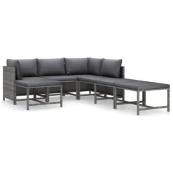 Set De Muebles De Jardín 7 Pzas Y Cojines Ratán Sintético Gris VidaXL