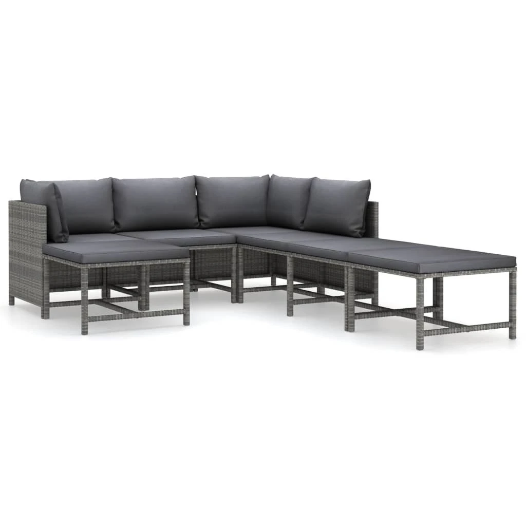 Set De Muebles De Jardín 7 Pzas Y Cojines Ratán Sintético Gris VidaXL