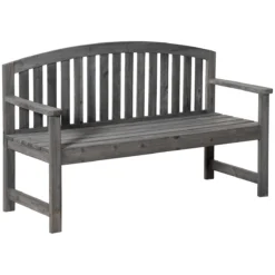 Outsunny Banco De Jardín De 2 Plazas Banco Listones De Madera Con Respaldo Y Reposabrazos Para Terraza Balcón Patio Exterior Carga 320 Kg 140x50x85 Cm Gris