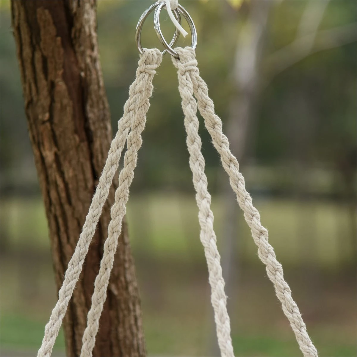 Outsunny Silla Colgante Redondo De Ø60 Cm Silla Hamaca Columpio Con Cojín Y Cuerda De Algodón Para Interior Y Exterior 80x80x42 Cm Beige - Imagen 4