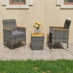 Muebles De Jardín 3 Pzas Ratán Sintético Madera Acacia Gris VidaXL