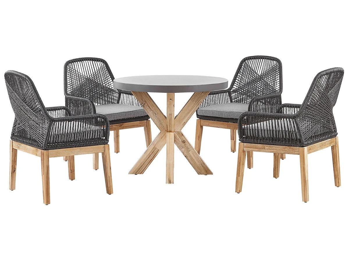 Conjunto De Jardín De Cemento Reforzado Mesa ⌀ 90 Cm Con 4 Sillas Gris/negro OLBIA - Imagen 2
