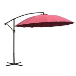 Outsunny Sombrilla Ø300 Cm Parasol De Jardín Con Manivela Manual 18 Costillas Y Base Cruzada Rojo