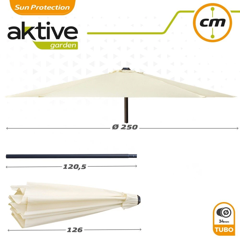 Parasol Hexagonal 250 Cm Color Crema Mástil Aluminio Aktive Garden - Imagen 6