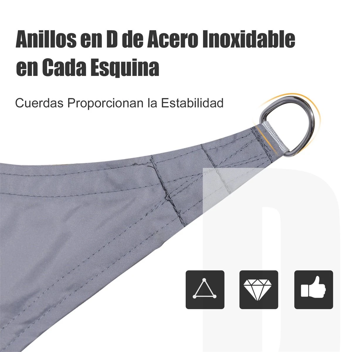 Outsunny Toldo Vela Triangular 3x3x3m Vela De Sombra Para Terraza Jardín Camping Resistente Al Agua Protección UV Poliéster Color Gris - Imagen 7