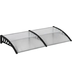 Outsunny Tejadillo De Protección 200x96x27 Cm Marquesina Exterior Para Puertas Y Ventanas Contra Sol Y Lluvia Con Soporte De PP Policarbonato Transparente