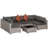 Outsunny Conjunto De Muebles De Jardín De Ratán 4 Piezas Mesa De Centro De Vidrio Sofá Doble Y 2 Sofás Esquineros Con Cojines Desenfundables Para Terraza Exterior Gris
